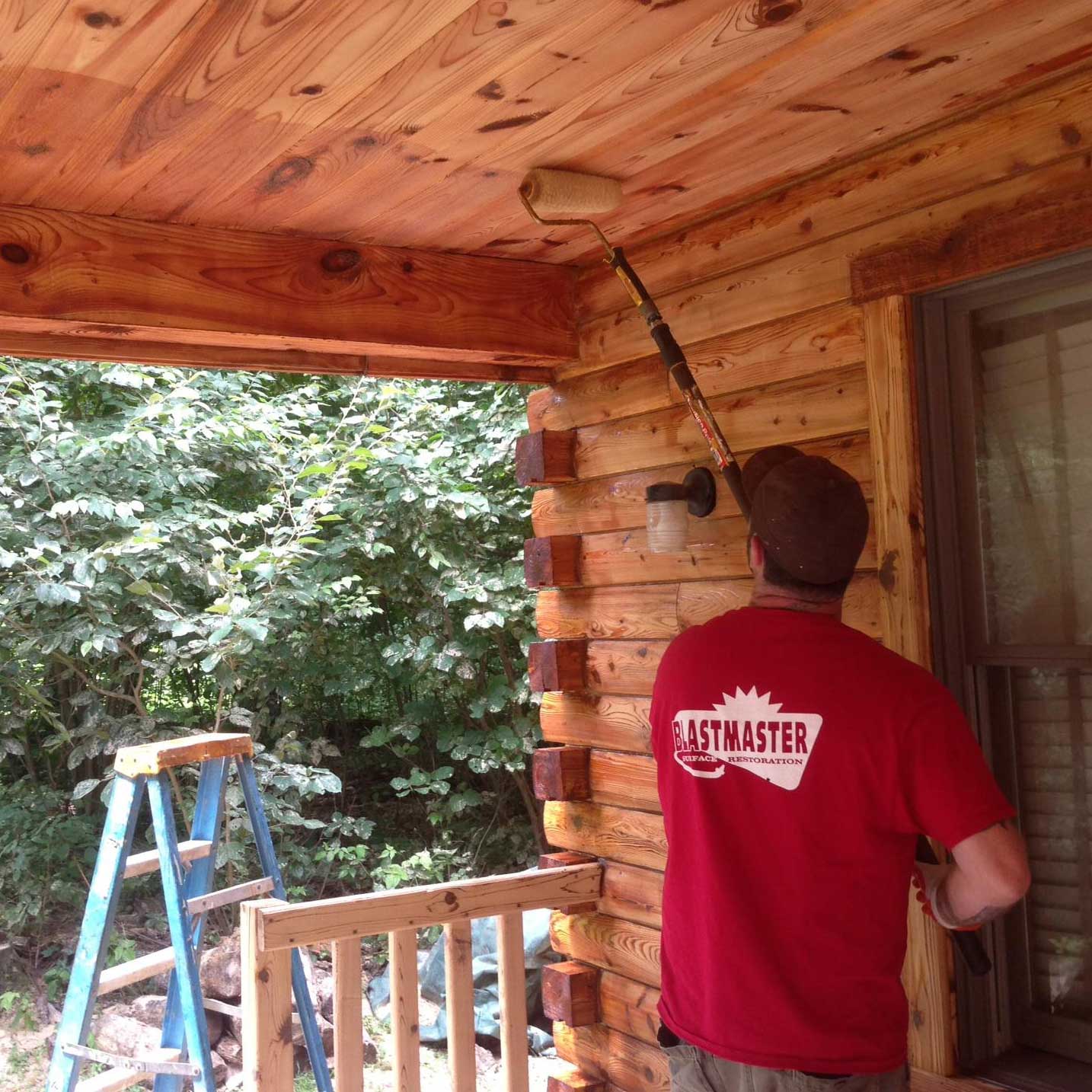 Staining log cabin
